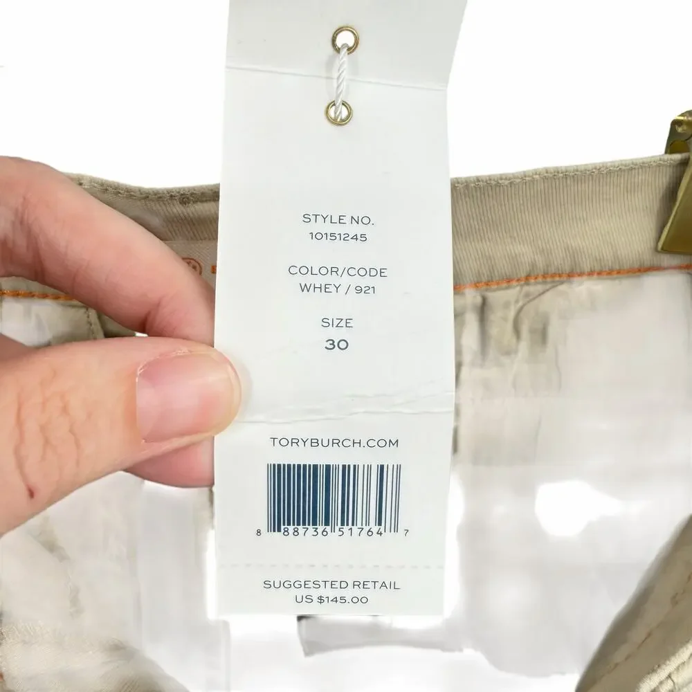 Tory Burch NWT Khaki Mid Rise Rolled Tight Fit Cotton Chino Shorts